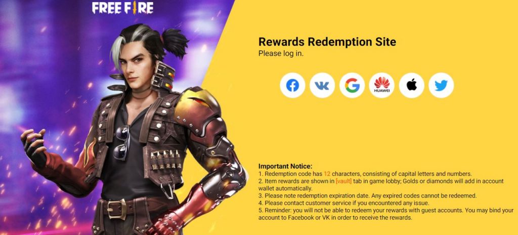 Free Fire Redeem Codes for Indian Servers with rewards