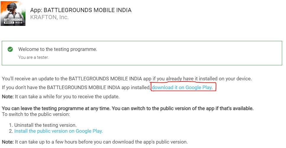 Download Battlegrounds Mobile India from Play Store using BGMI Early Access Beta Link
