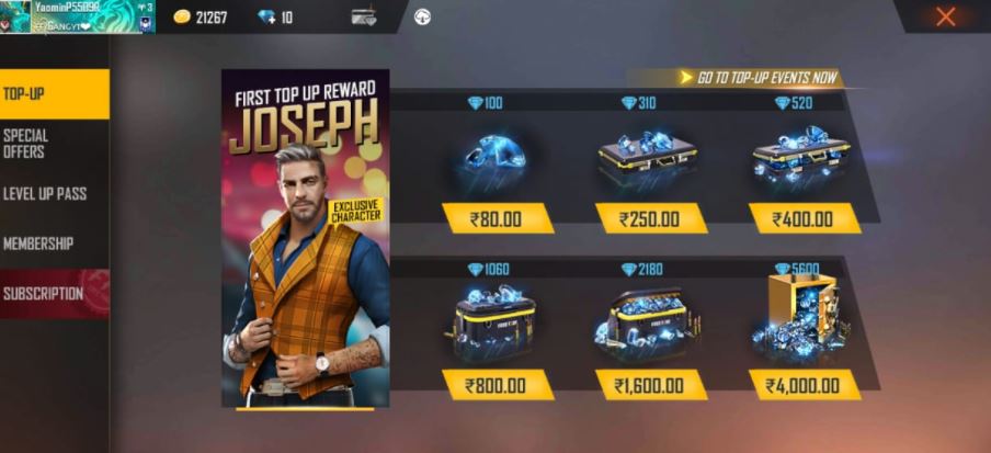 how to get top up diamonds in free fire